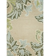 Contemporary cool. The Ornamental Leaf area rug presents a nature-inspired graphic that imparts the look of painted stencil. A neutral ground makes this design accessible to any room décor and its hand-tufted detailing makes it durable enough to withstand heavy traffic, indoors or out.