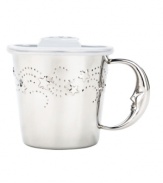 Your little one will be over the moon for Reed & Barton's Sweet Dreams baby cup, featuring a crescent handle and shooting stars in silver plate. With lid to prevent spills.