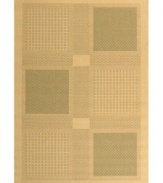 Just what you need to make your space more inviting. In soft, neutral tones with an attractive framed block pattern, this durable rug lends an elegant textured look to both outdoor settings and indoor living spaces. (Clearance)