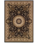 Centuries of sophistication have gone into the design of this exquisite rug, based on traditional Persian designs hundreds of years in the making. An intricate curvilinear pattern features a breathtaking center medallion surrounded by lattices of vines and blossoms set in a deep, rich palette. Meticulously styled, the use of ultra-fine yarn allows for superb detail, crisp design and a soft hand. One-year limited warranty.