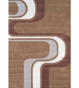 Go with the flow. This artful rug from Momeni's Lil Mo Hipster collection is the perfect update for an outgrown decor. A retro striped pattern with light blues and chocolate brown travels across the army green colorway for a look that's unmistakably skater-inspired. Hand-tufted mod-acrylic is soft, strong and flame-retardent.