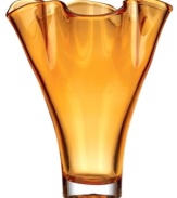 Stunning on its own, the Organics amber vase from Lenox makes an impact sans bouquet. Heavy crystal with a playful ruffled edge and vivid hue tops tables and shelves with artful elegance.