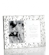 Detailed with diamond latticework, the silver-plated Petal Trellis double invitation frame lends everlasting romance to modern homes and special moments. A gift any couple will cherish. From Martha Stewart Collection.