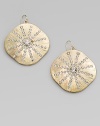 Charming sand-dollar textured discs, generously set with radiant spokes of sparkling glass rhinestones.GlassGoldtoneDrop, about 2Ear wireImported