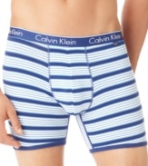 Color up your style underneath with these striped boxer briefs from Calvin Klein.