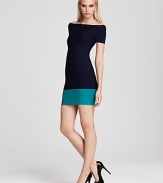 Cut a curve-defining silhouette in this body-con BCBGMAXAZRIA dress, completed by a contrast hem for a vibrant lash of color.