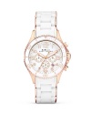 Give your hourly look a hit of MARC BY MARC JACOBS' style with this rose-gold accented watch. Equal parts sporty and sleek, it features a silicone wrapped bracelet and advanced chronograph movement.