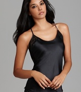 A solid black camisole with a lace racerback for a sultry touch.