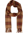 The classic Burberry London check scarf gets a cool-hue makeover with this orange accented cashmere iteration - Classic check, easy to style length, fringed ends - Style with a cashmere pullover, skinny jeans, a parka, and ankle boots