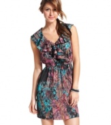 Picture perfect: from the ruffled bodice to the resplendent print, this day dress from BeBop makes a gorgeous impression.
