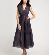 An elegant take on the traditional swim coverup, this style features extraordinary sartorial nuances like bedecked ribbon at the shoulders and gorgeous embroidery. V-neckElastic waistCottonHand washImported