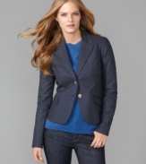 Connect the dots in this fitted, printed blazer from Tommy Hilfiger! Pair it with jeans for the weekend or keep it crisp with a shift dress for work.