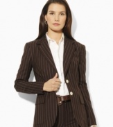 Rendered in a sleek two-button silhouette, Lauren by Ralph Lauren's jacket is crafted in chic pinstripes for a polished look.