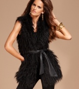 Wake up your wardrobe with INC's faux fur vest! The faux leather sash belt puts a rock-n-roll twist on a seasonal staple.