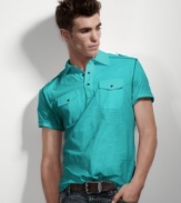 Crisp utility styling remixes a classic polo shirt for a cool, modern look from INC International Concepts.
