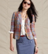 A preppy plaid topper is a springtime essential from Tommy Hilfiger. Get the look in this too-chic blazer - try it with the sleeves rolled!