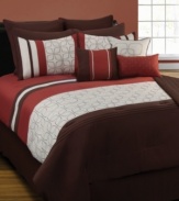 Boxed in. An interlocking square motif mingles with smart stripes and solids in this Bergen comforter set all in an earthy, rustic color scheme.