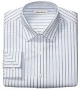 Create long, lean lines in your work wardrobe with this classic striped shirt from Kenneth Cole New York.