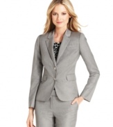 Two shiny turnlock closures give Calvin Klein's jacket polished modern appeal. Easily pairs with other pieces from the full collection of suit separates.