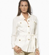 Safari-inspired styling combines with a breezy linen construction to create Lauren by Ralph Lauren's elegant belted jacket.