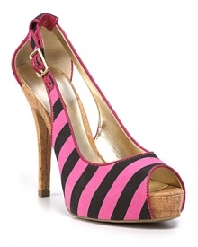 These platform pumos from GUESS flirt with bold cut-outs and brilliantly hued stripes. These platform pumos from GUESS flirt with bold cut-outs and brilliantly hued stripes.