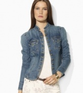 Lauren Jeans Co.'s timeless denim jacket is updated with rugged military styling for a chic, modern look.