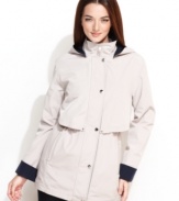 A blustery day calls for Nautica's lightweight hooded anorak. Contrasting colored cuffs and lining (plus a layered-look front) give this classic unique new look.