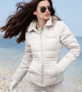 Warm up with DKNY's feminine, fitted puffer jacket. Wear it with the faux-fur trimmed hood for stylish protection against the elements!