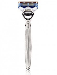 Fusion Chrome Collection combines advanced technologies to achieve the ultimate shaving experience. Perfectly balanced and weighted to feel like a natural extension of your hand, maximizing stability and control. Five power glide blades are spaced closer together to help reduce friction, with less irritation and more comfort. On the back a precision trimmer blade allows you to trim sideburns easily, shave under the nose and shape facial hair. Fusion Chrome Collection combines advanced technologies to achieve the ultimate shaving experience. Perfectly balanced and weighted to feel like a natural extension of your hand, maximizing stability and control. Five power glide blades are spaced closer together to help reduce friction, with less irritation and more comfort. On the back a precision trimmer blade allows you to trim sideburns easily, shave under the nose and shape facial hair.
