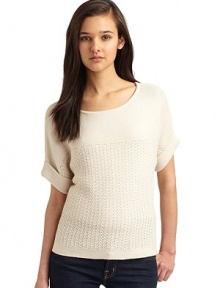 THE LOOKDolman sleeves with fold-back cuffsMixed knit designPullover styleTHE FITAbout 24 from shoulder to hemTHE MATERIAL55% cotton/45% acrylicCARE & ORIGINHand washImportedModel shown is 5'10 (177cm) wearing US size Small. THE LOOKDolman sleeves with fold-back cuffsMixed knit designPullover styleTHE FITAbout 24 from shoulder to hemTHE MATERIAL55% cotton/45% acrylicCARE & ORIGINHand washImportedModel shown is 5'10 (177cm) wearing US size Small.