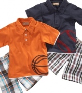 Play ball! He'll be ready to root from the stands in one of these sporty polo and short sets from Kids Headquarters.