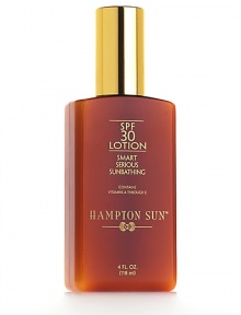 With UVA/UVB sun protection, designed to provide maximum protection while leaving your skin feeling soft, smooth, and moisturized. Infused with Vitamins A through E, powerful anti-oxidants, Jojoba Oil, Aloe Vera, and Walnut Oil moisturizing agents. Our proprietary formula rejuvenates you skin, while protecting it from the sun's harmful rays. Hypo-allergenic and dermatologist tested Contains walnut oil, aloe, and vitamins A through E 4 oz.