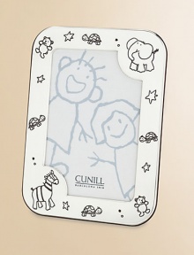 A charming frame for their very first photo is handcrafted by renowned artisans in gleaming sterling silver with a stamped zoo motif. Lacquered to prevent tarnish and ensure a long life Fits a 4 X 6 photograph Backed in Bubinga wood 5½W X 7½H X ½D Made in Spain