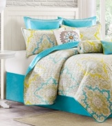 Modern allure! This Echo Hudson Paisley European sham features a turquoise landscape with an embroidered white border.