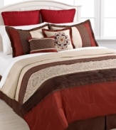 With a distinctly rustic feel, this Liana comforter set lends a rich color palette of red, brown and tan to your space. Luxe pleated and embroidered details add texture and intricacy to the set and finish off this charming look.