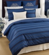 Classic comfort meets modern styling. This Westerly Stripe decorative pillow from Tommy Hilfiger features a basket weave knit with navy dots. Hidden zipper closure.