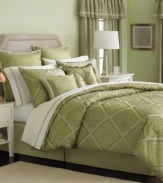 Influenced by beautiful Spanish designs, this Seville window treatment set evokes a traditional appeal in any interior with a soothing light green hue and subtle sheen. Pair with the coordinating comforter sets.