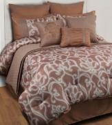 A contemporary twist on a classic pattern, this Modern Scroll comforter set evokes an enticing appeal in your space with a flowing scroll design in a warm, spicy palette. The quilted coverlet offers a layering option and three decorative pillows and an abundance of shams give the bed extra dimension.