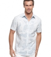 Get that tropical paradise look wherever you are with this print shirt from Perry Ellis.