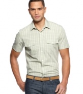 Get checked out in this summer ready shirt from Perry Ellis.