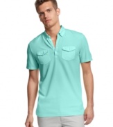 Chest pockets at a workshirt influence to this classically cool polo shirt from Calvin Klein.