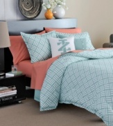 Soothing aqua and white hues create a serene retreat in this Basket Weave comforter set from Izod, featuring an allover woven basket print for fresh style.