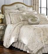 Allover opulence is achieved with this Alexandria sham from J Queen, featuring a silver landscape adorned with diamond stitching and pleated, polyester trim.