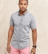 Simple style comes in a slim fit with this short-sleeved shirt from Tommy Hilfiger.