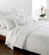 Timeless and elegant, this Pure DKNY Romance decorative pillow from Donna Karan features a waffle pique center bolster with a micro-pleated cotton voile ruffle and a scalloped edge. Zipper closure.