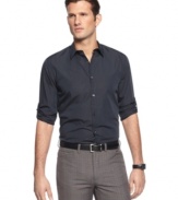 Polish up your professional look with this striped poplin shirt from Calvin Klein.