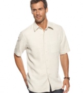 Give your style a little pick-me-up with this textured silk-blend shirt from Tasso Elba.