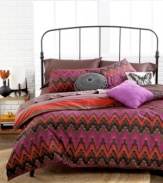 Vibrant and dark hues intertwine on this Southern Plains duvet cover set for a dramatic presentation on your bed. An allover zigzag pattern reverses to striped details for a contrasting effect and coordinating shams complete the modern look.