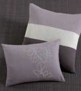 Delicate metallic embroidery in a leafy pattern enhances the elegance of this decorative pillow in a shimmering plum shade.