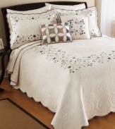 Traditional elegance and heirloom details combine for a look of style and grace. The Agatha sham boasts intricate quilting and detailed floral embroidery, delicately finished with scalloped edges and patterned trim.